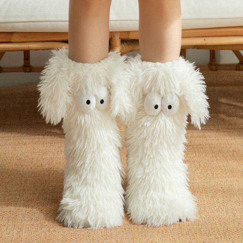 Women's Winter Warm Fuzzy Non-Slip Slipper Socks with Cute Big Eyes