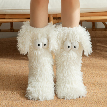 Women's Winter Warm Fuzzy Non-Slip Slipper Socks with Cute Big Eyes