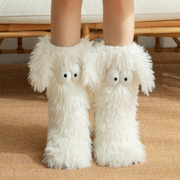 Women's Winter Warm Fuzzy Non-Slip Slipper Socks with Cute Big Eyes