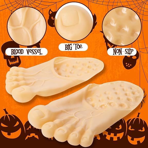 Halloween Barefoot Funny Feet Slippers - Realistic Big Foot Shoe Covers