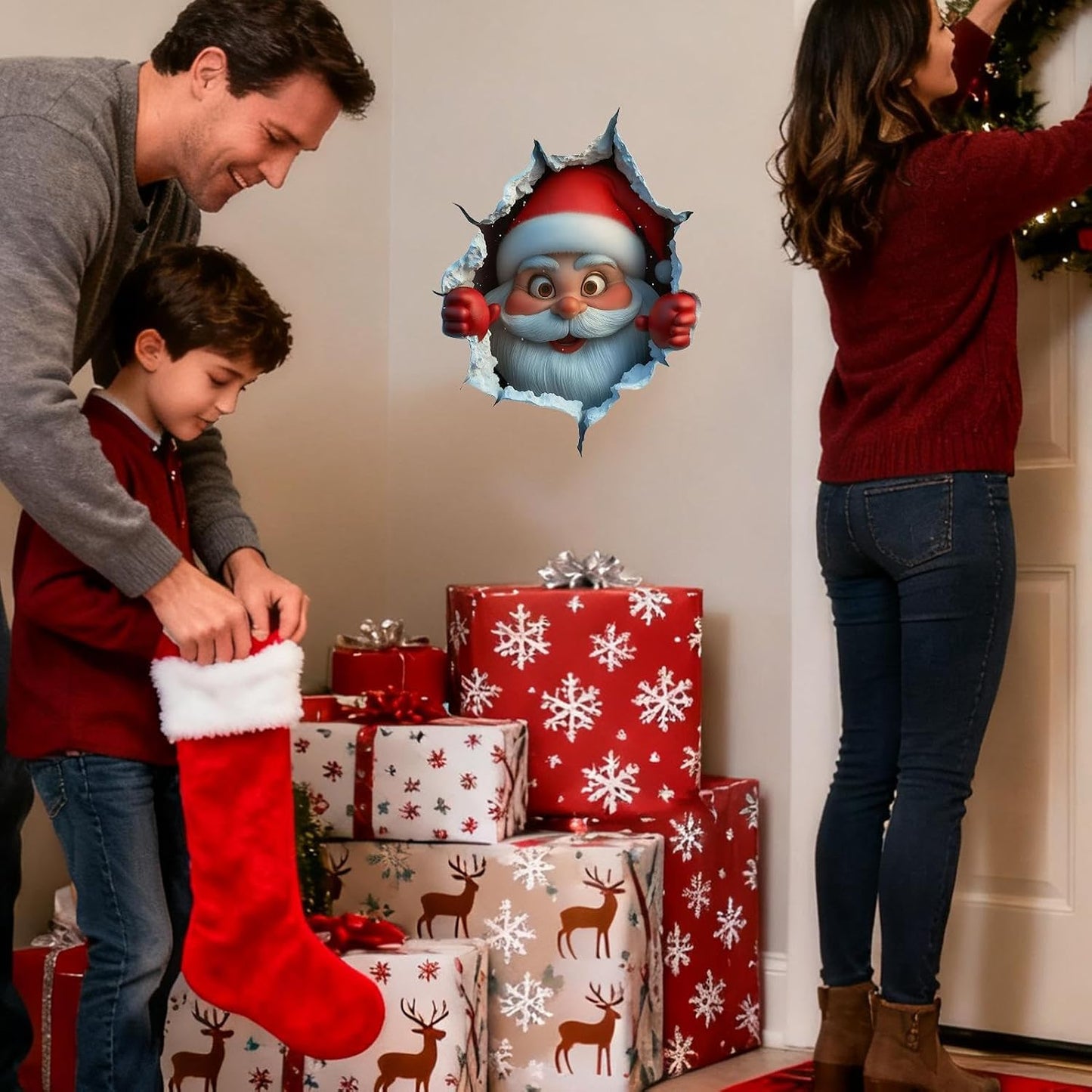 2PCS Fun 3D Santa Claus Wall Sticker
