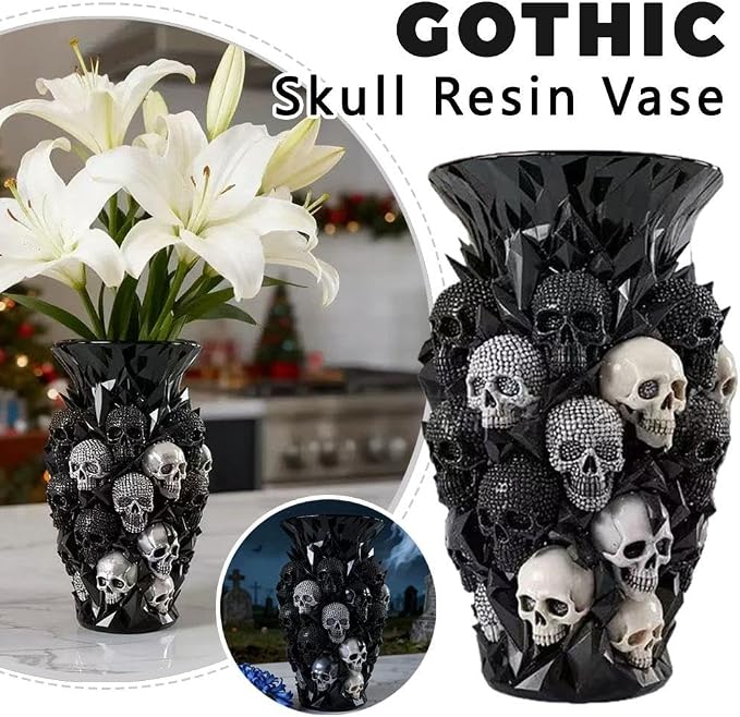 Gothic Resin Skull Vase Ornament