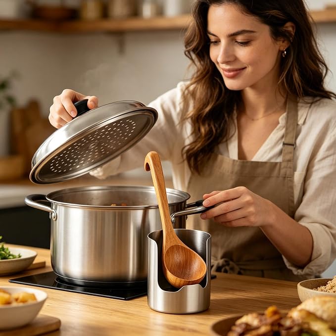 Spoon and Lid Rest for Stove Top - Stainless Steel Organizer