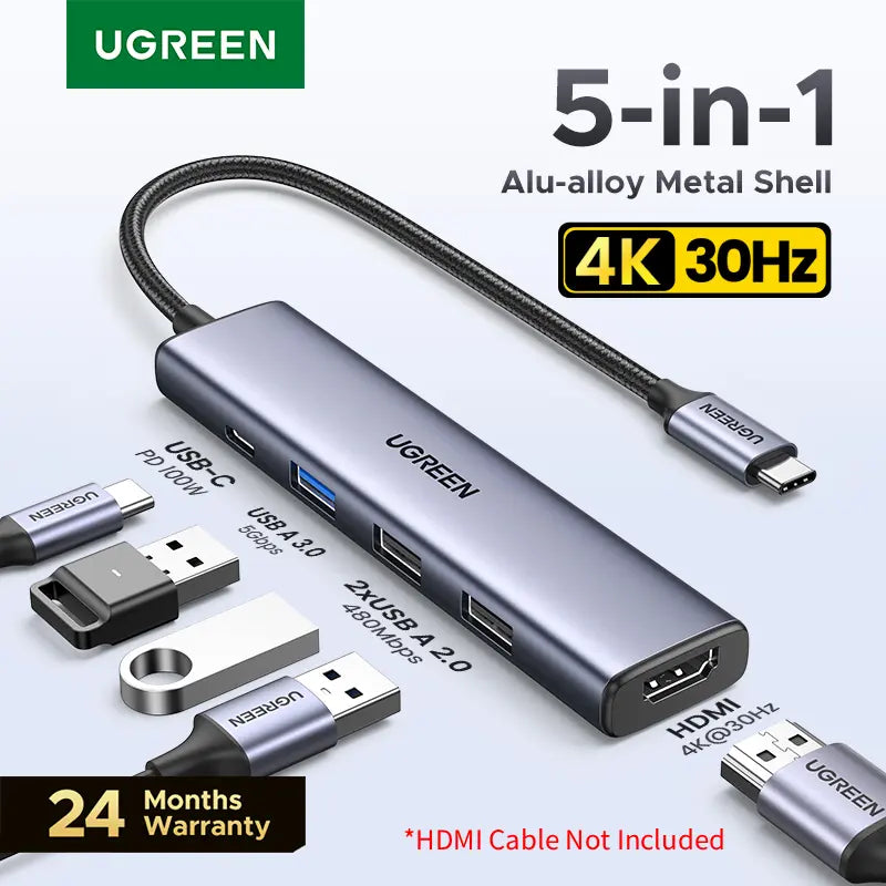 5-in-1 USB-C Hub, 4K HDMI Adapter（HDMI Cable Not Included) with 100W PD