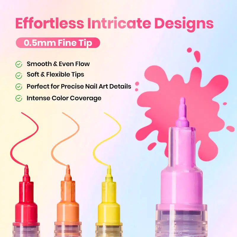 12-color nail art pen set，Suitable for nail art design, painting, dot and line work, DIY home nail art and nail salon tools