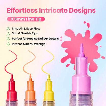 12-color nail art pen set，Suitable for nail art design, painting, dot and line work, DIY home nail art and nail salon tools