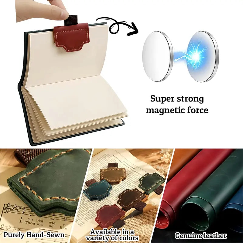 3PCS Magnetic Leather Bookmark with Pen Holder