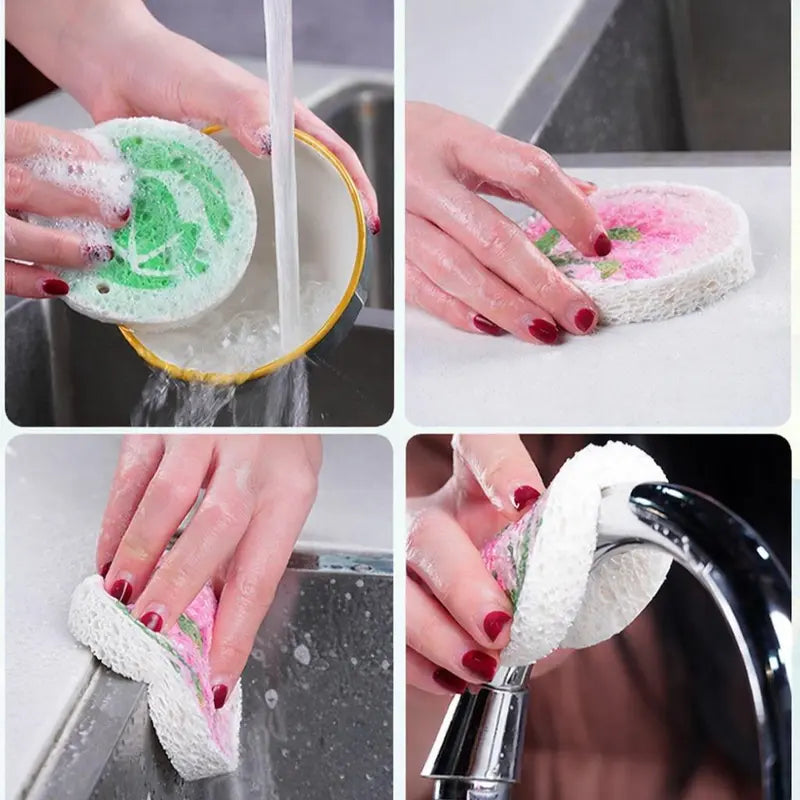 3PCS Wood-Based Eco-Friendly Cellulose Scrubber Pads - Scratch Free, Thickened Sof