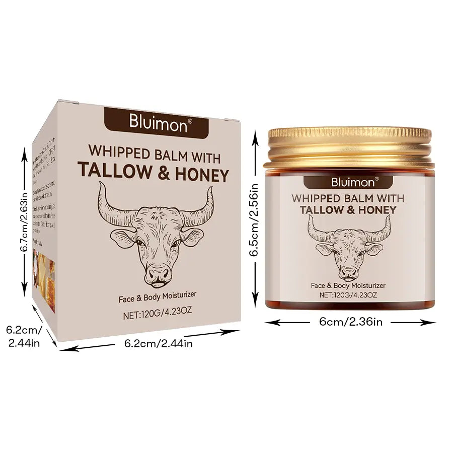 Whipped Tallow Honey Skin Balm, Organic Grass-Fed Tallow Moisturizing Cream for Face & Body