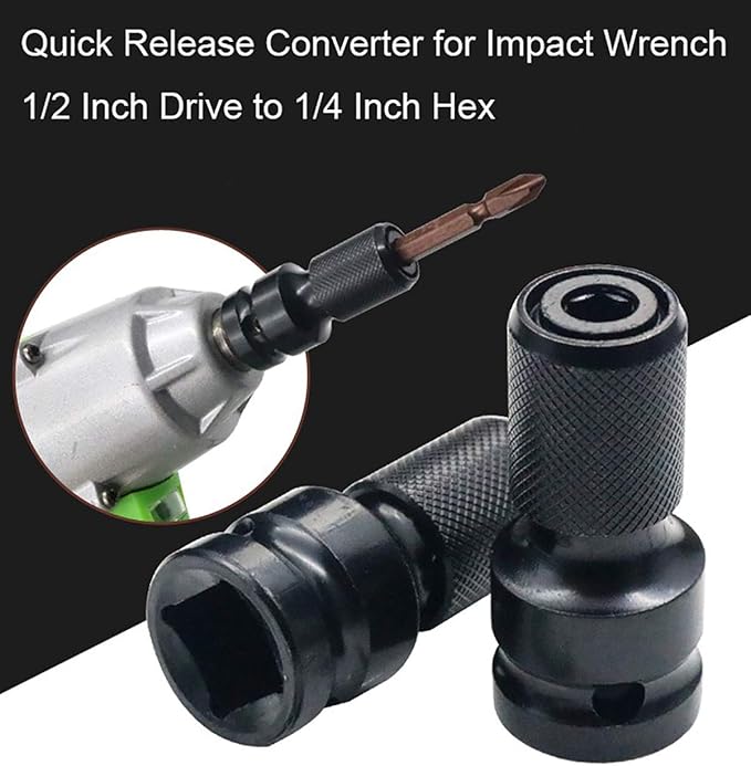 2 PCS 1/2" Square Drive to 1/4" Hex Socket Adapter/Converter/Chuck Adapter