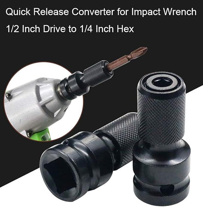 2 PCS 1/2" Square Drive to 1/4" Hex Socket Adapter/Converter/Chuck Adapter