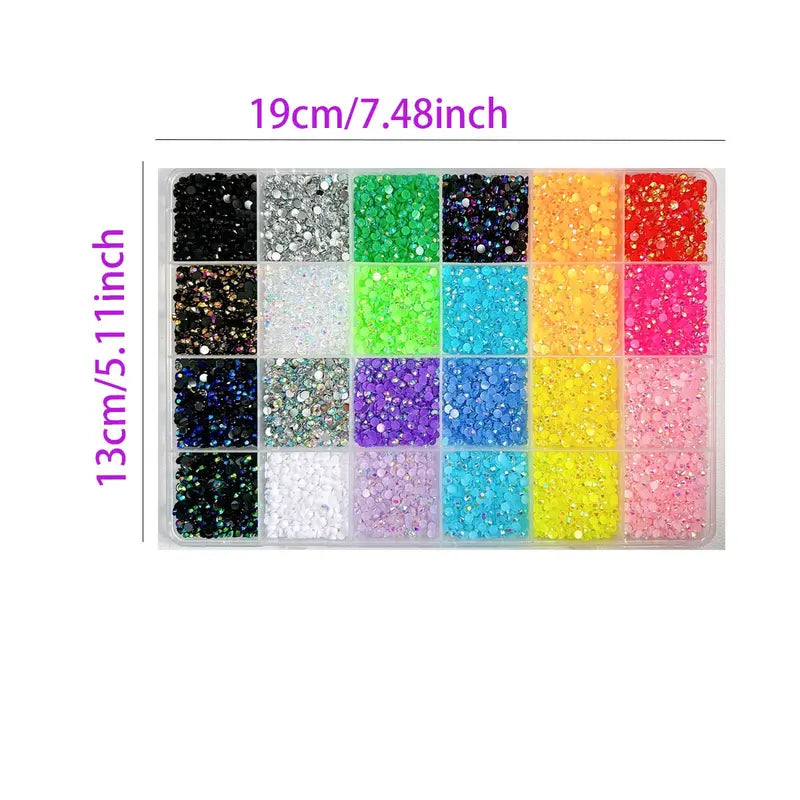 24-Piece Multicolor Flat Back Rhinestone Nail Art Kit