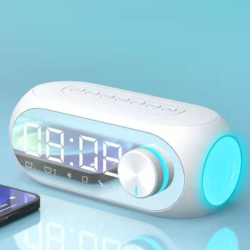 Mirror-finish alarm clock with temperature display and wireless Bluetooth speaker