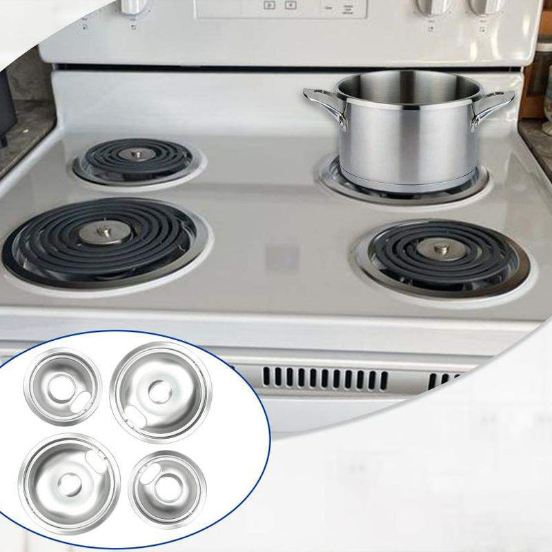 4 Pack Chrome Drip Pans,Include 2 Pcs 6'' Range Replacement Drip Pans and 2 Pcs 8 '' Cooktop Drip Pans