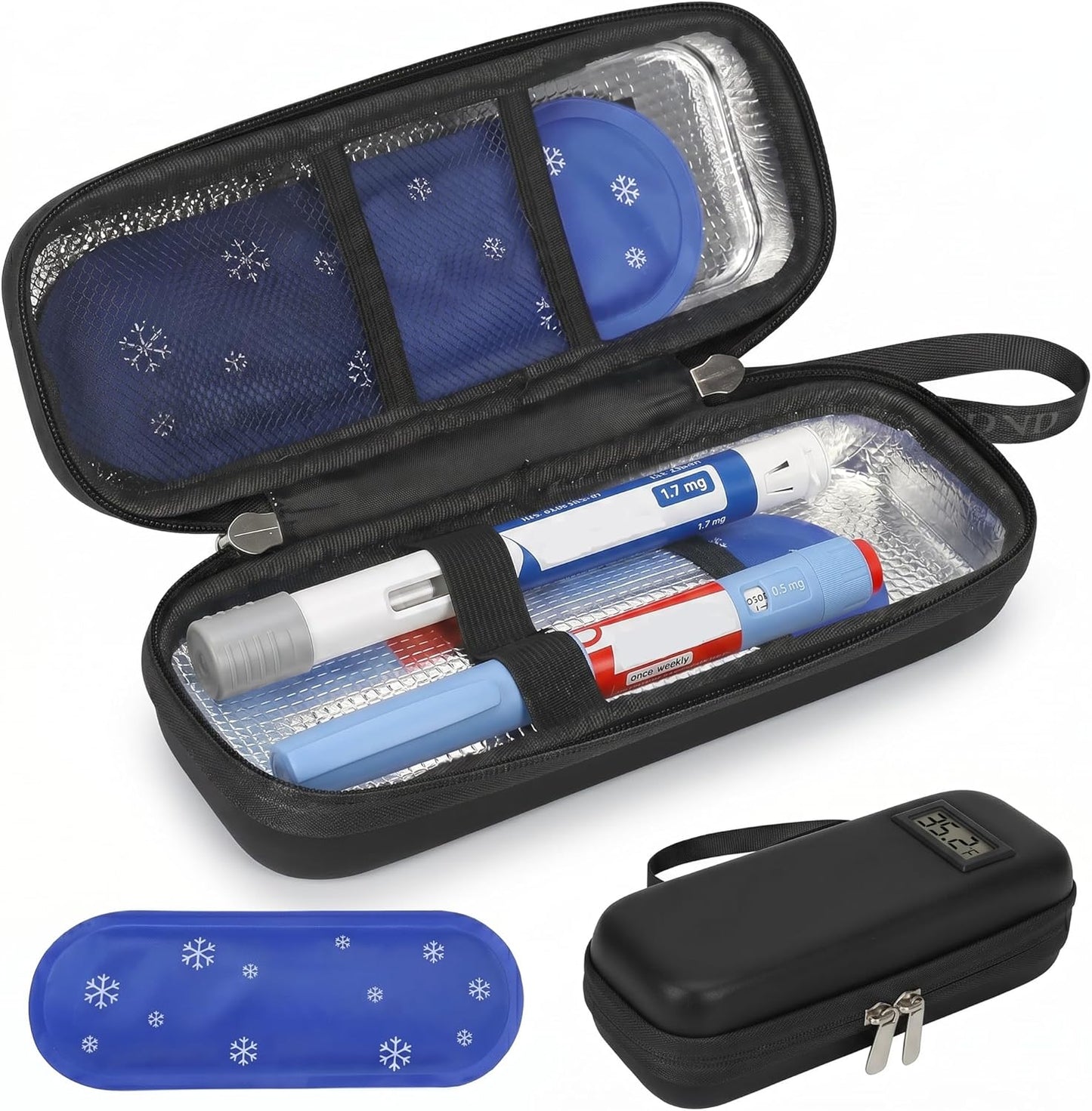 Insulin Cooler Travel Case with Temperature Display - Refrigerated Medicine Cooling Bag with 1 TSA Approved Ice Pack