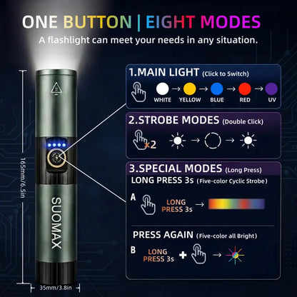 5-in-1 Compact Alloy Body Multicolored Flashlight