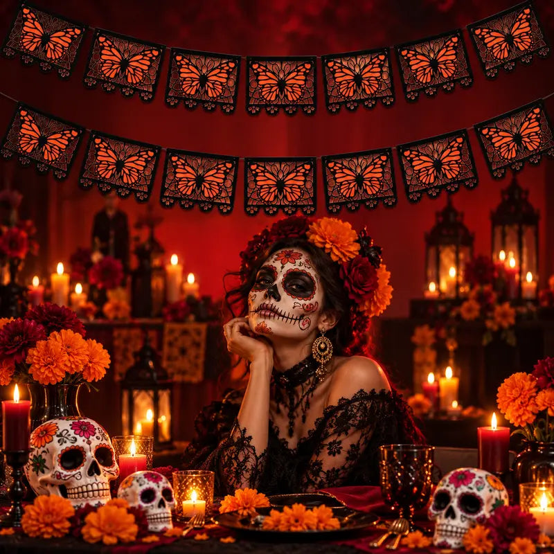 2PCS Monarch Butterfly Day of the Dead Banner