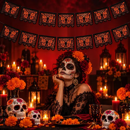 2PCS Monarch Butterfly Day of the Dead Banner