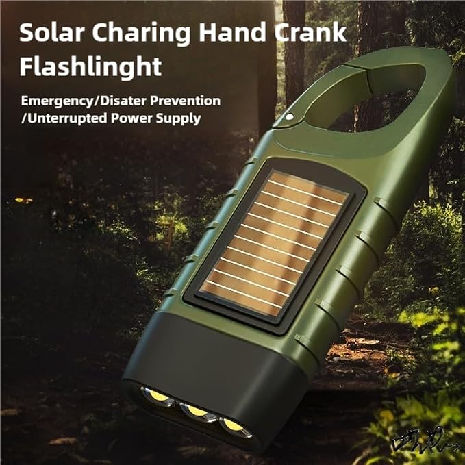 Hand Crank Solar LED Emergency Flashlight,No Battery Required