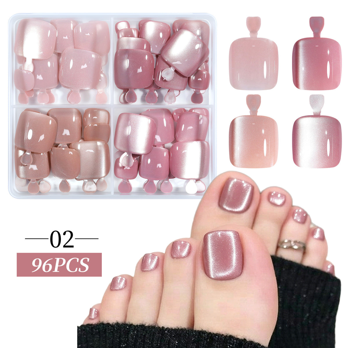 96Pcs Cat Eye Toe Nails Press on Toenails