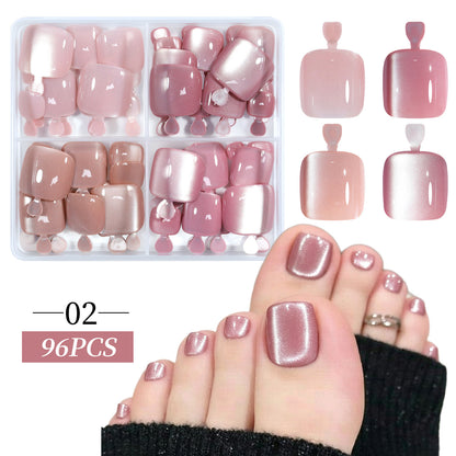 96Pcs Cat Eye Toe Nails Press on Toenails
