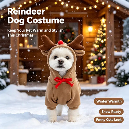 Dog Christmas Reindeer Hoodie - Small-Medium Sizes, Casual, Warmth