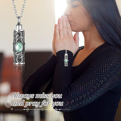 Cylindrical Gemstone Cremation Necklace – Holds Ashes
