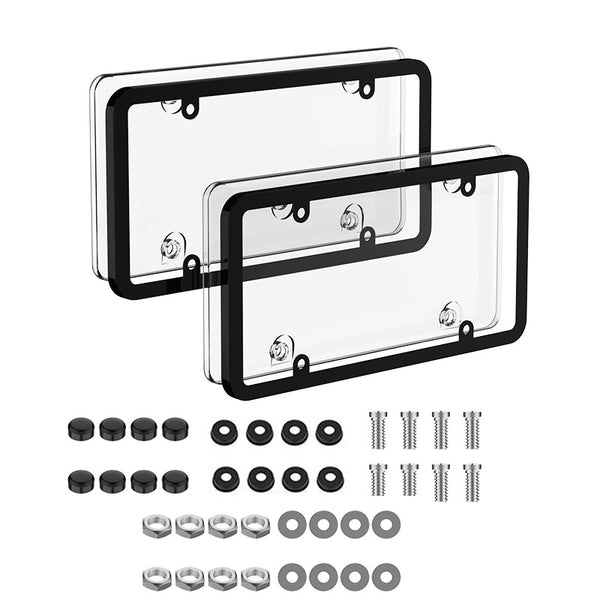 2 Pcs Clear Automotive License Plate Cover and Frame with Screws