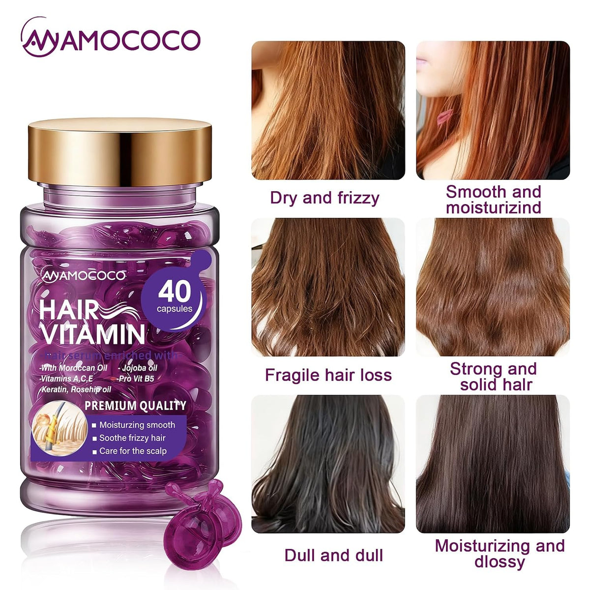 Hair Oil 40 Capsules with Keratin, Argan Oil & Jojoba Oil