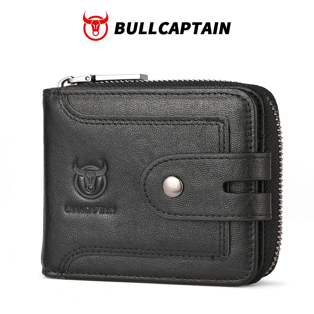 Men's Genuine Leather Multifunctional Short Zip Wallet