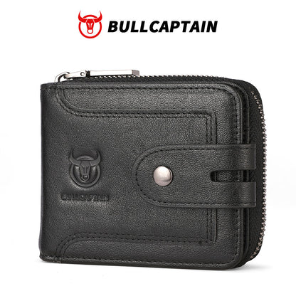 Men's Genuine Leather Multifunctional Short Zip Wallet