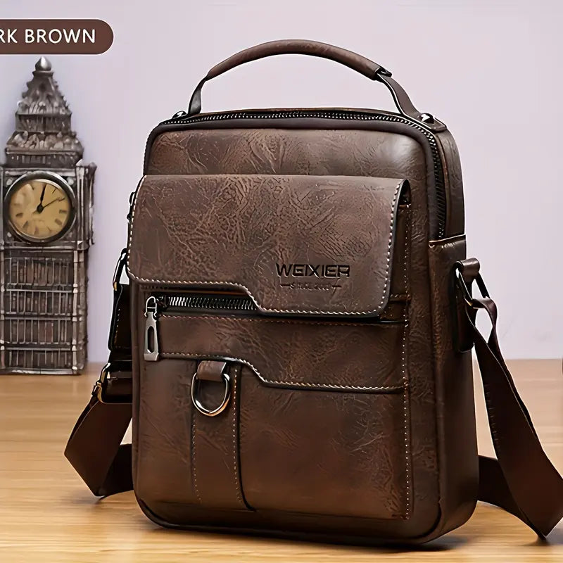 Small Leather Messenger Shoulder Crossbody Bag  Travel Office Business