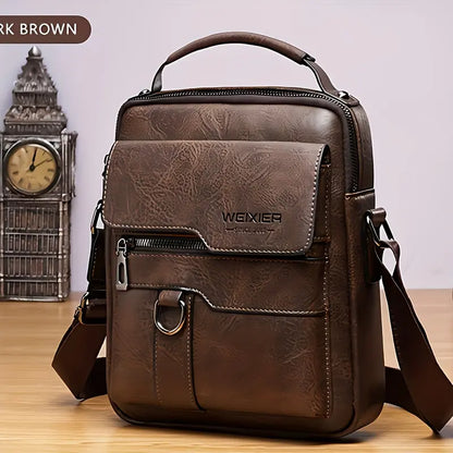 Small Leather Messenger Shoulder Crossbody Bag  Travel Office Business
