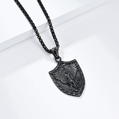 Stainless Steel St. Michael Shield Pendant Necklace for Men