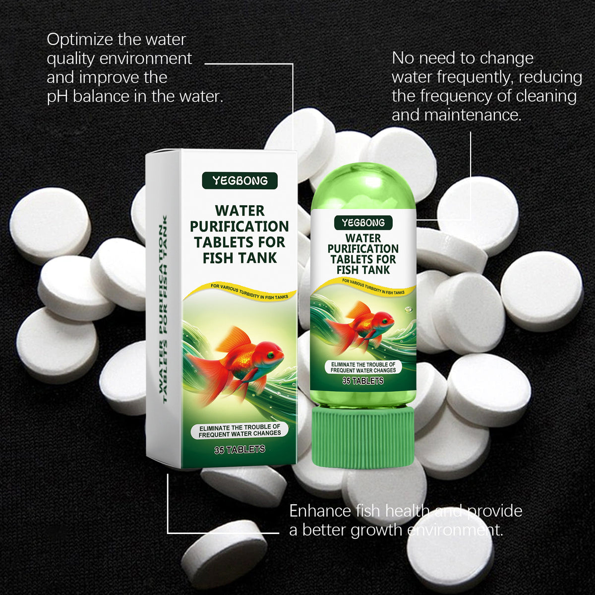 Aquarium Water Clarifying Tablets for Algae Control and Sludge Management