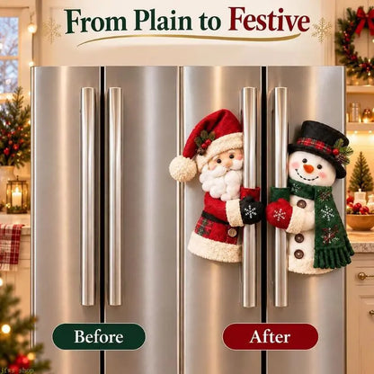 Christmas Handle Covers, Plush Santa & Snowman Handle Huggers for Refrigerator