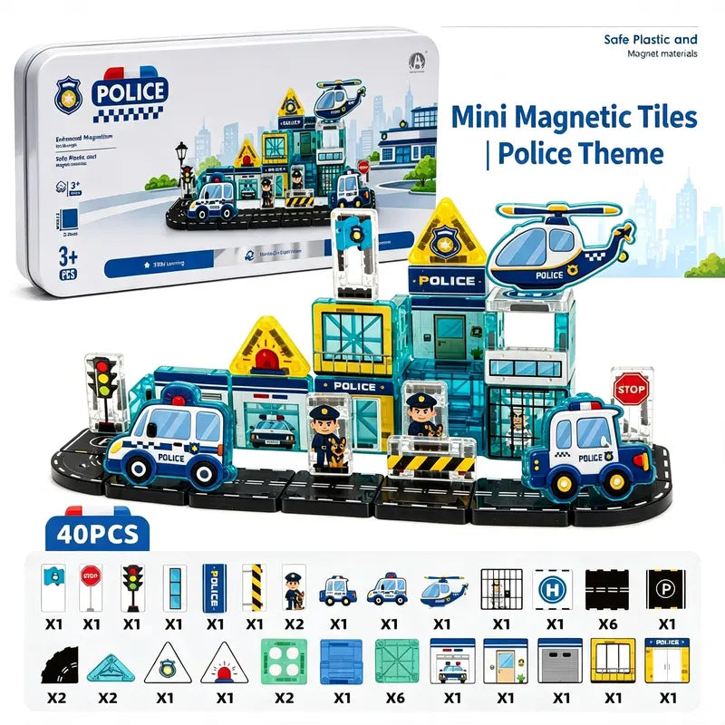 40 Pcs Mini Magnetic Tiles Construction Building Blocks Toy with Iron Storage Box