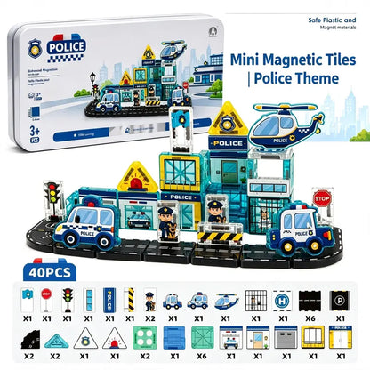 40 Pcs Mini Magnetic Tiles Construction Building Blocks Toy with Iron Storage Box