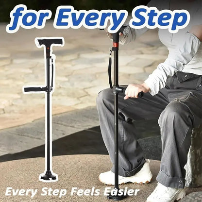 Foldable Smart Cane for Seniors, Adjustable Walking Stick with LED Light