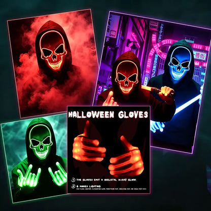 Halloween LED Spooky Skeleton Hacker Mask Set