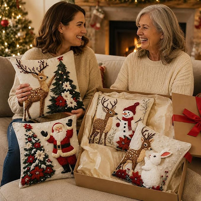 4PCS Unisex Super Soft Square Short Plush Christmas Throw Pillow Set