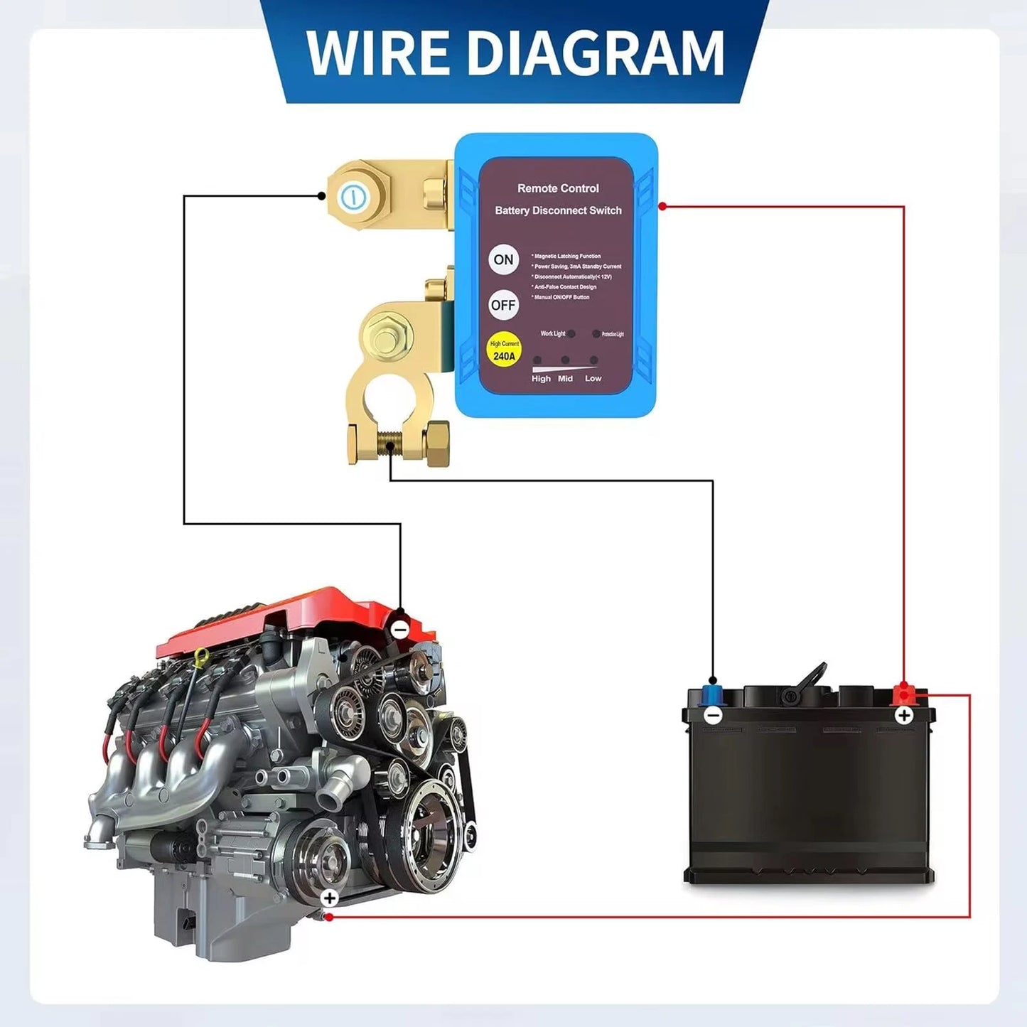 Car Remote Battery Disconnect Switch 12V 240A Battery Kill Switch Auto RVs ATVs