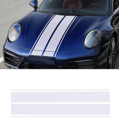 Universal Racing Car Hood Stripe Decal Black and White Waterproof Vinyl Stickers for SUVs Trucks Off-Road Vehicles Exterior Decoration Indoor Outdoor Use