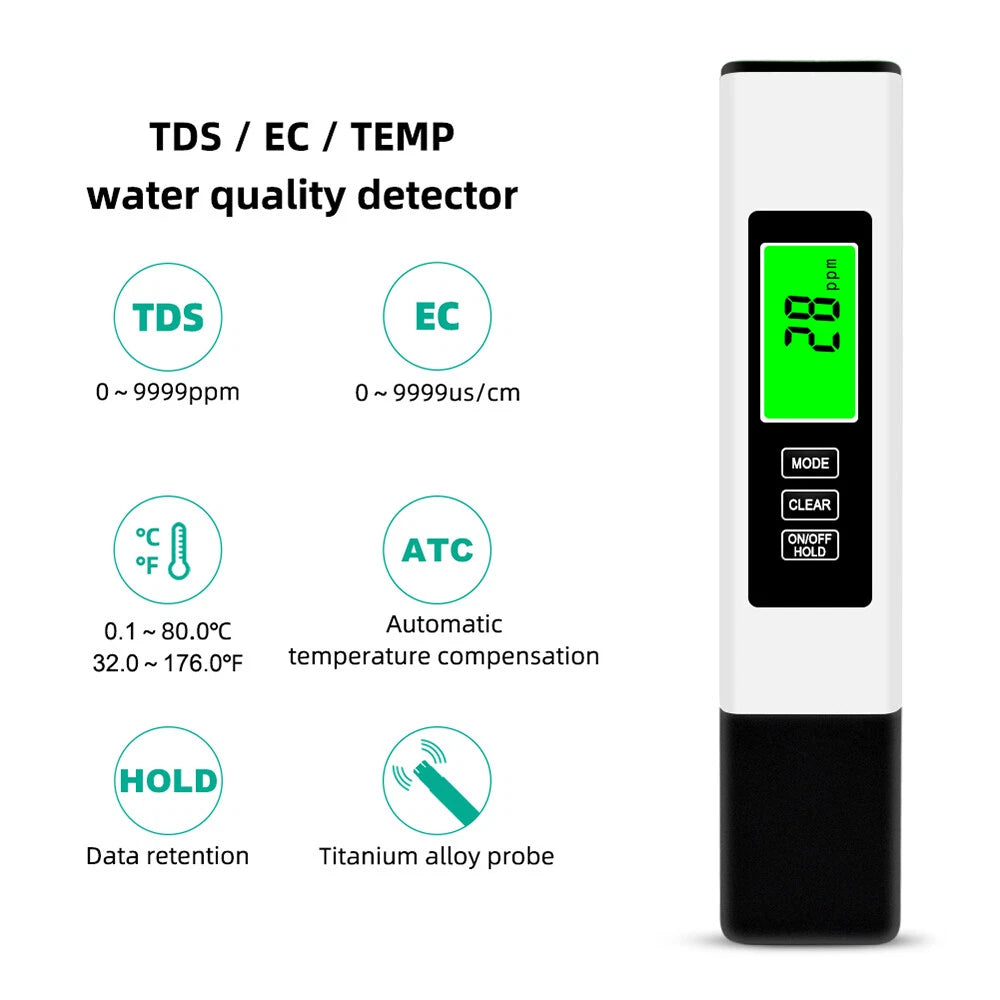 Water Quality Tester, 3 in 1 Digital Water TDS Meter, EC Meter & Temperature