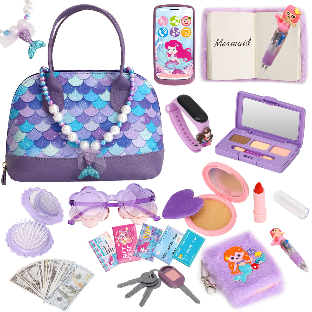 Realistic Girl Handbag Toy Set, Colorful Pretend Play Accessories