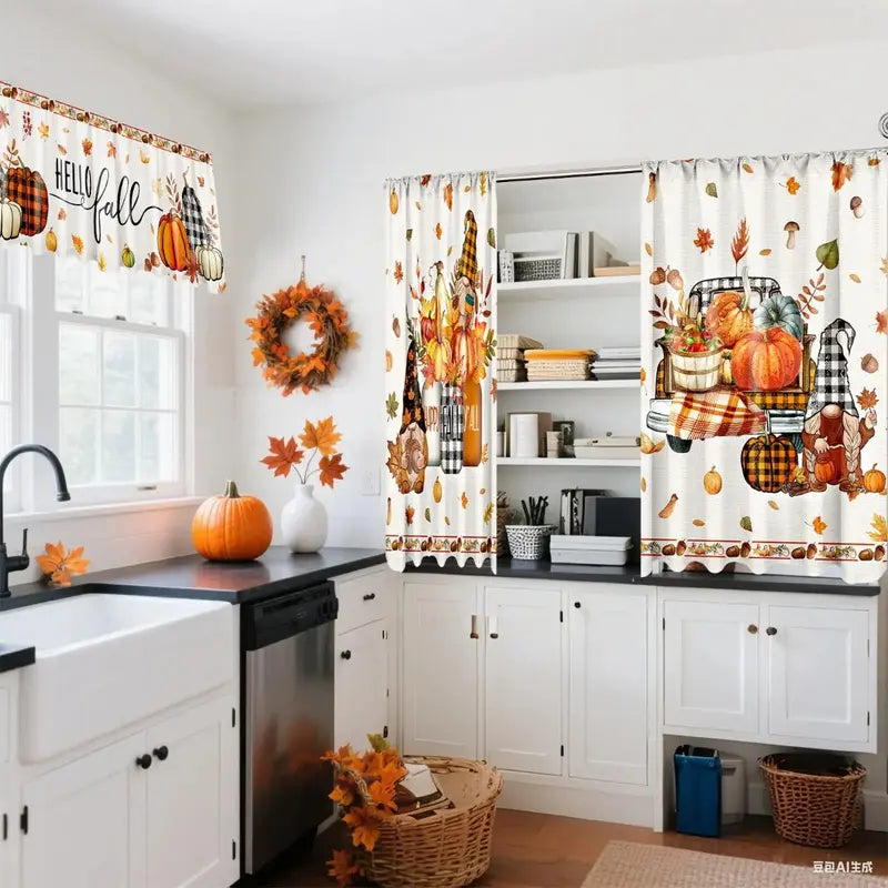 3 Pcs Fall-Halloween Kitchen Curtain Valance Tiers Set