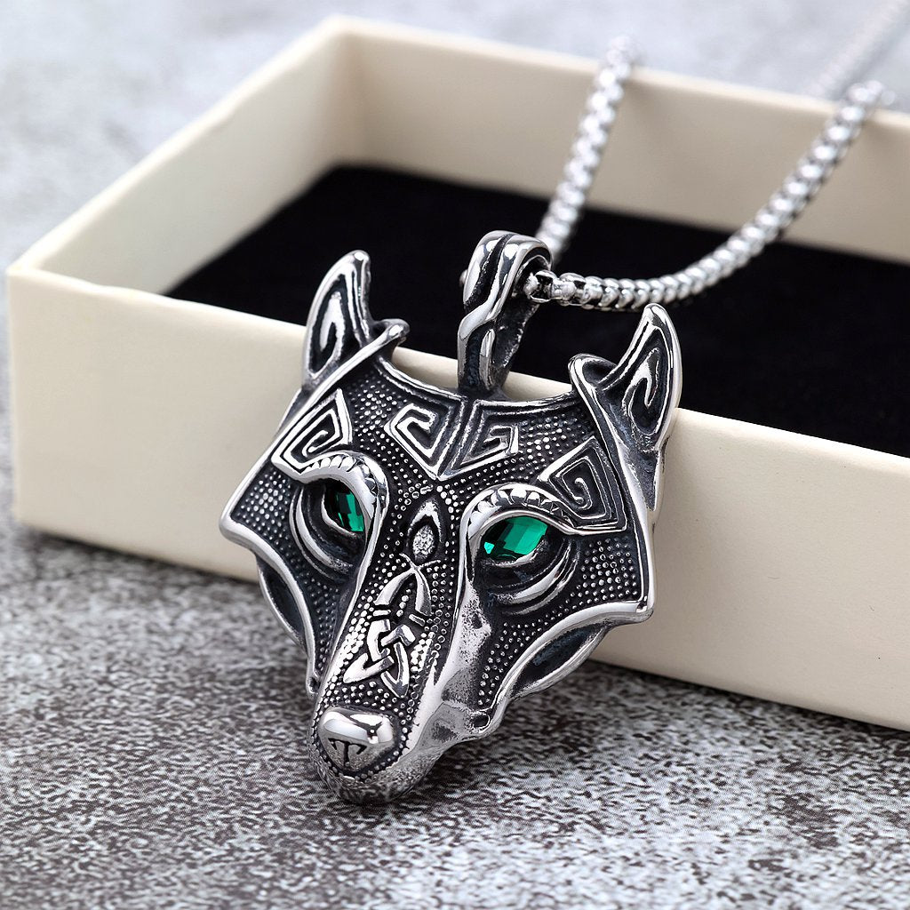 Viking Wolf Head Geometric Pendant Necklace for Men
