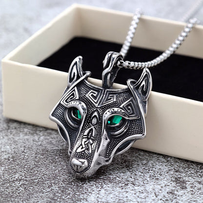 Viking Wolf Head Geometric Pendant Necklace for Men