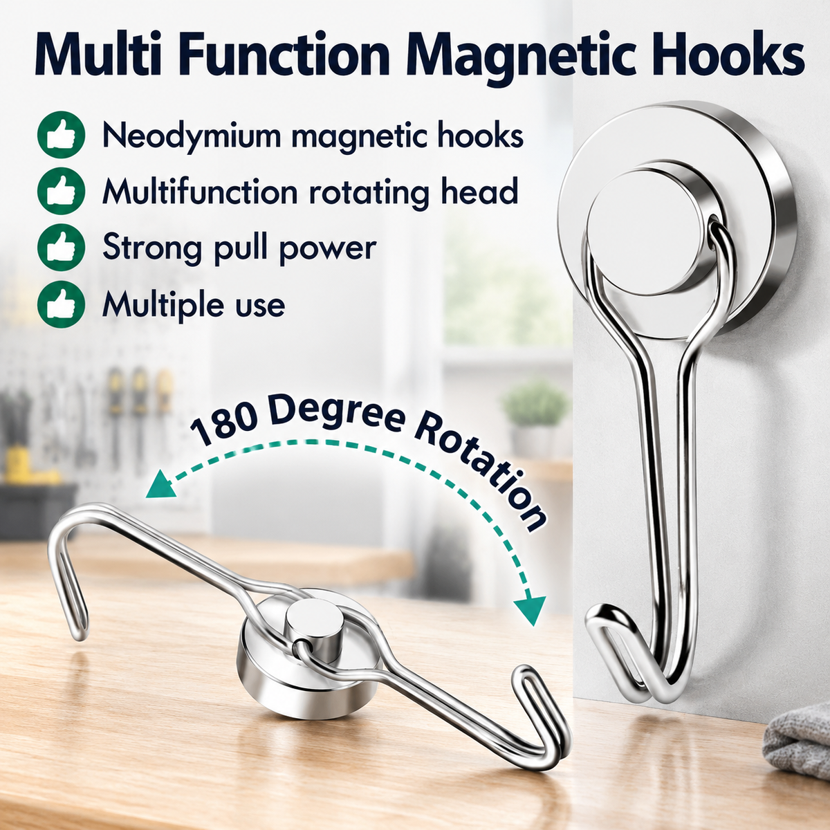 8 Pack Swivel Swing Magnetic Hooks 30LBS
