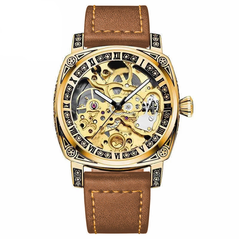 Business Fashion Round Dial Leather Strap Analog Mechanical Watch